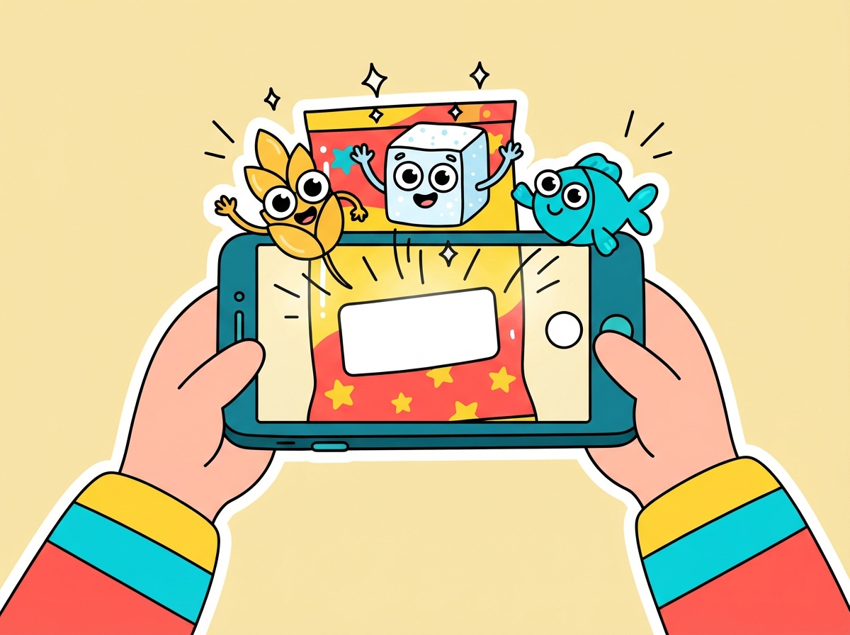 スマホで原材料名をスキャンするイラスト